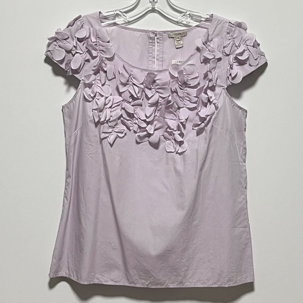 J Crew Lavender Papillon Ruffle Cap Sleeve Keyhole Back lightweight cotton top